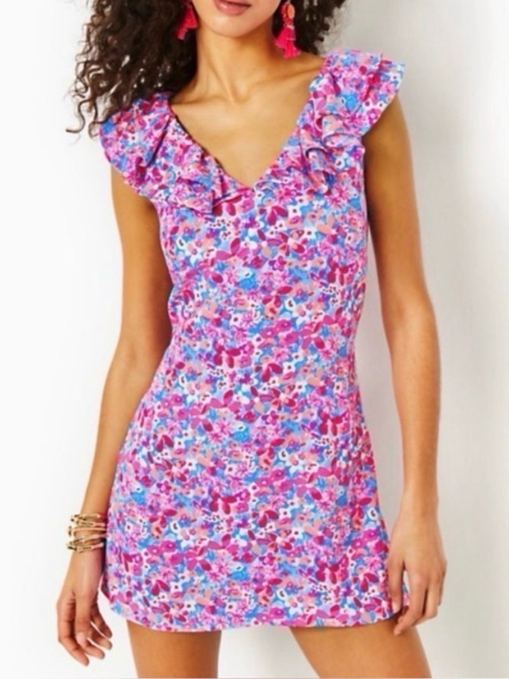 Lilly Pulitzer Linwood Floral Ruffle-Shoulder Romper